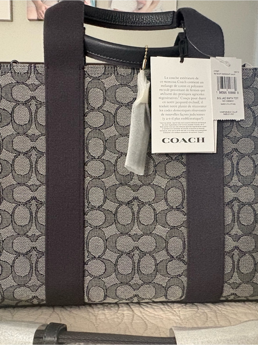 COACH Gray Signature Canvas Tote with Dark Charcoal Straps